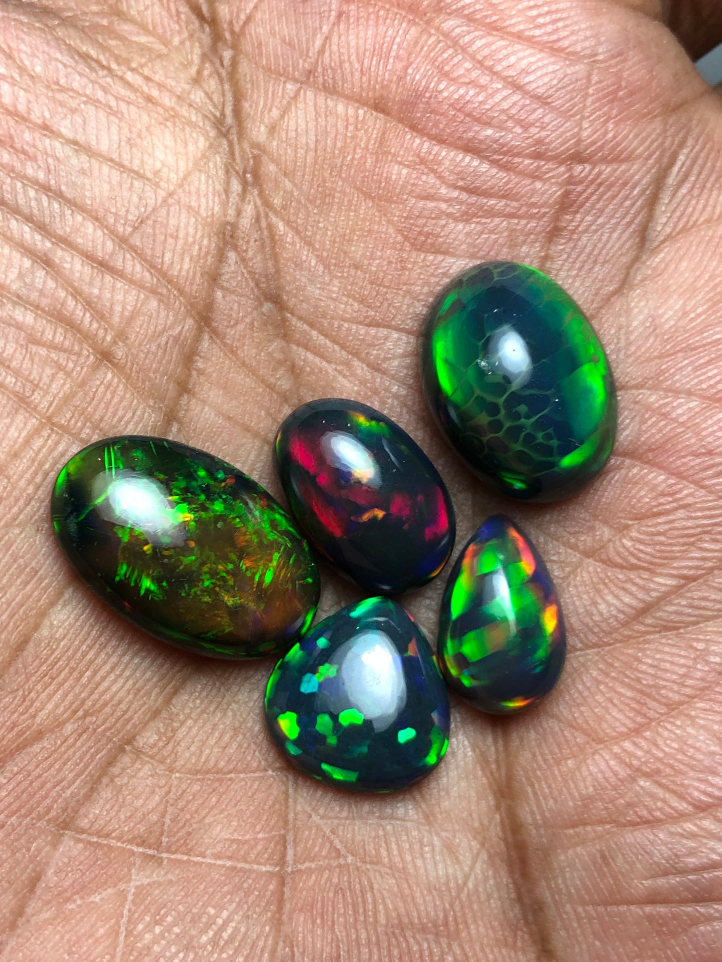 š„ AAA Black Ethiopian Opal Cabochon Lot - 20 Carats Total (5 Pieces) - Intense Play-of-Color!
