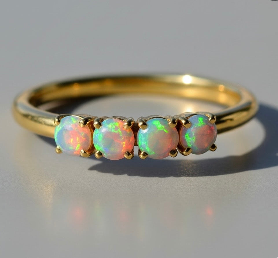 Handmade Ethiopian Welo Opal Beaded Band-Style Ring – Genuine Fire Opals in 925 Silver or Gold-Filled