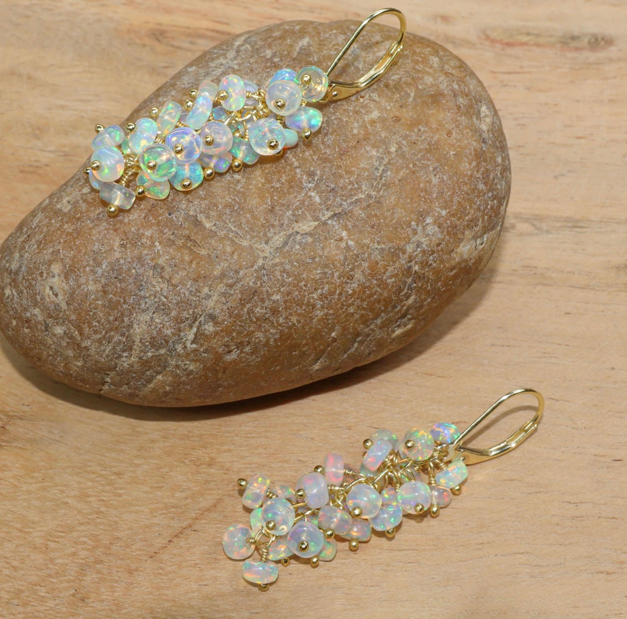 Natural Fire Ethiopian Opal Beaded Cluster Earrings – 925 Silver or Gold Filled – Handmade Dangle Earrings – October Birthstone – Gift for Her