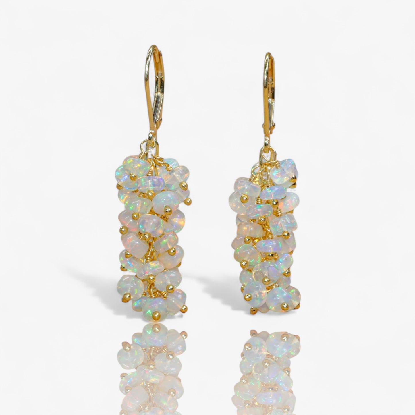 Natural Fire Ethiopian Opal Beaded Cluster Earrings – 925 Silver or Gold Filled – Handmade Dangle Earrings – October Birthstone – Gift for Her