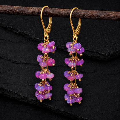 Natural Pink Ethiopian Opal Earrings – 925 Sterling Silver or 14K Gold Filled Dangle Earrings