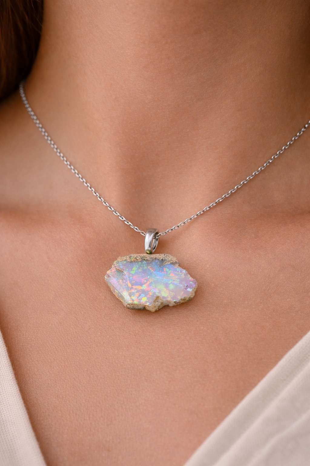 Natural Ethiopian Welo Opal Necklace in Sterling Silver or 14K Gold Filled