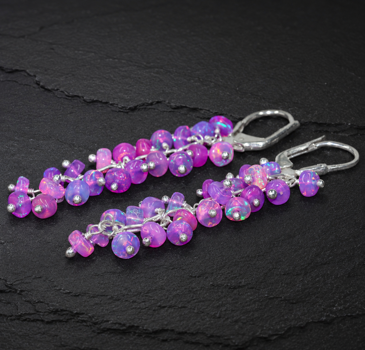 Natural Pink Ethiopian Opal Earrings – 925 Sterling Silver or 14K Gold Filled Dangle Earrings
