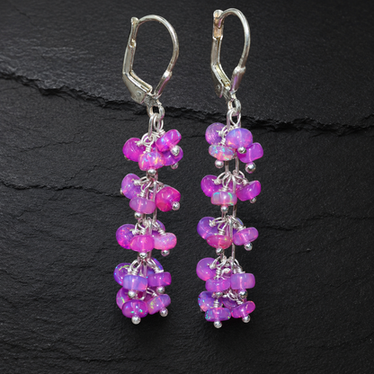 Natural Pink Ethiopian Opal Earrings – 925 Sterling Silver or 14K Gold Filled Dangle Earrings