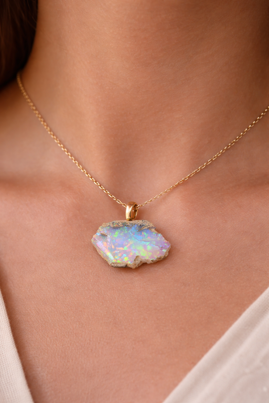 Natural Ethiopian Welo Opal Necklace in Sterling Silver or 14K Gold Filled