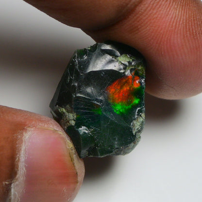 Black Opal 12.40 Carats | Natural Black Ethiopian Opal Rough - Ready for Cutting & Jewelry
