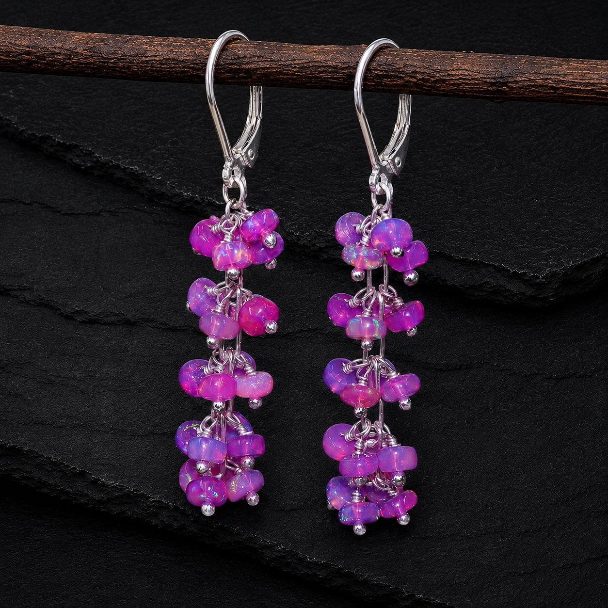 Natural Pink Ethiopian Opal Earrings – 925 Sterling Silver or 14K Gold Filled Dangle Earrings