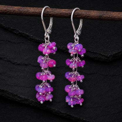Natural Pink Ethiopian Opal Earrings – 925 Sterling Silver or 14K Gold Filled Dangle Earrings