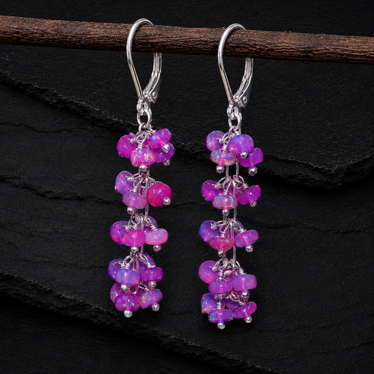 Natural Pink Ethiopian Opal Earrings – 925 Sterling Silver or 14K Gold Filled Dangle Earrings