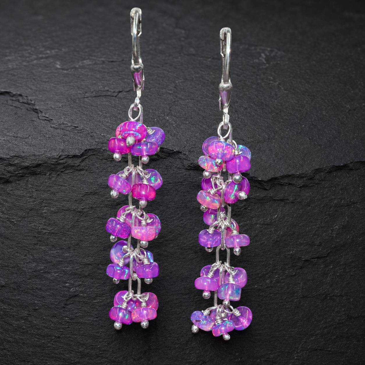 Natural Pink Ethiopian Opal Earrings – 925 Sterling Silver or 14K Gold Filled Dangle Earrings