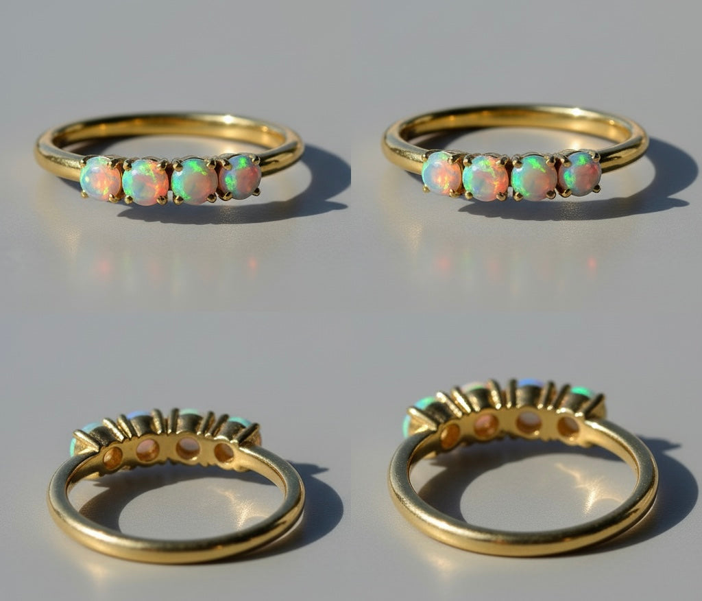 Handmade Ethiopian Welo Opal Beaded Band-Style Ring – Genuine Fire Opals in 925 Silver or Gold-Filled