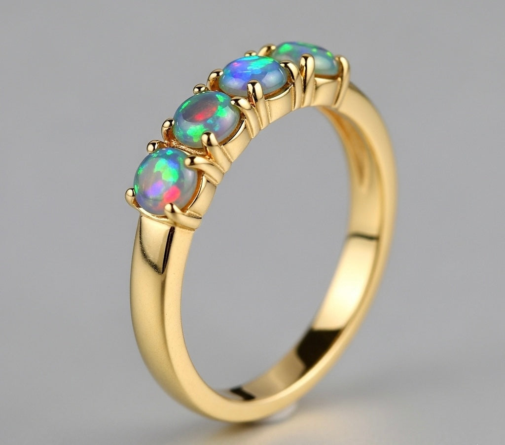 Handmade Ethiopian Welo Opal Beaded Band-Style Ring – Genuine Fire Opals in 925 Silver or Gold-Filled