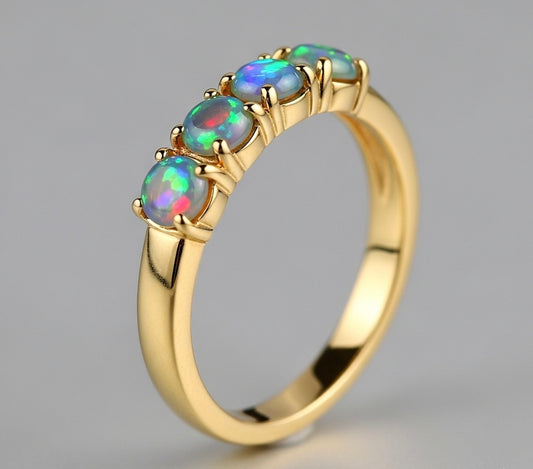 Handmade Ethiopian Welo Opal Beaded Band-Style Ring – Genuine Fire Opals in 925 Silver or Gold-Filled