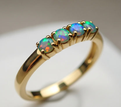 Handmade Ethiopian Welo Opal Beaded Band-Style Ring – Genuine Fire Opals in 925 Silver or Gold-Filled
