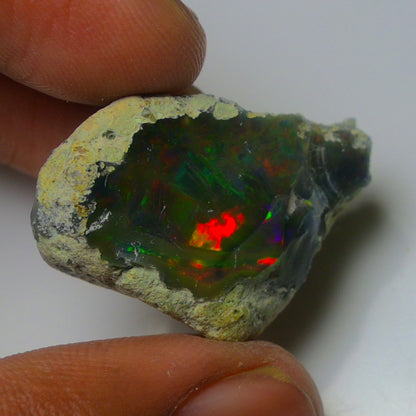 Black Opal 24.35 Carats | Natural Black Ethiopian Opal Rough - Ready for Cutting & Jewelry!