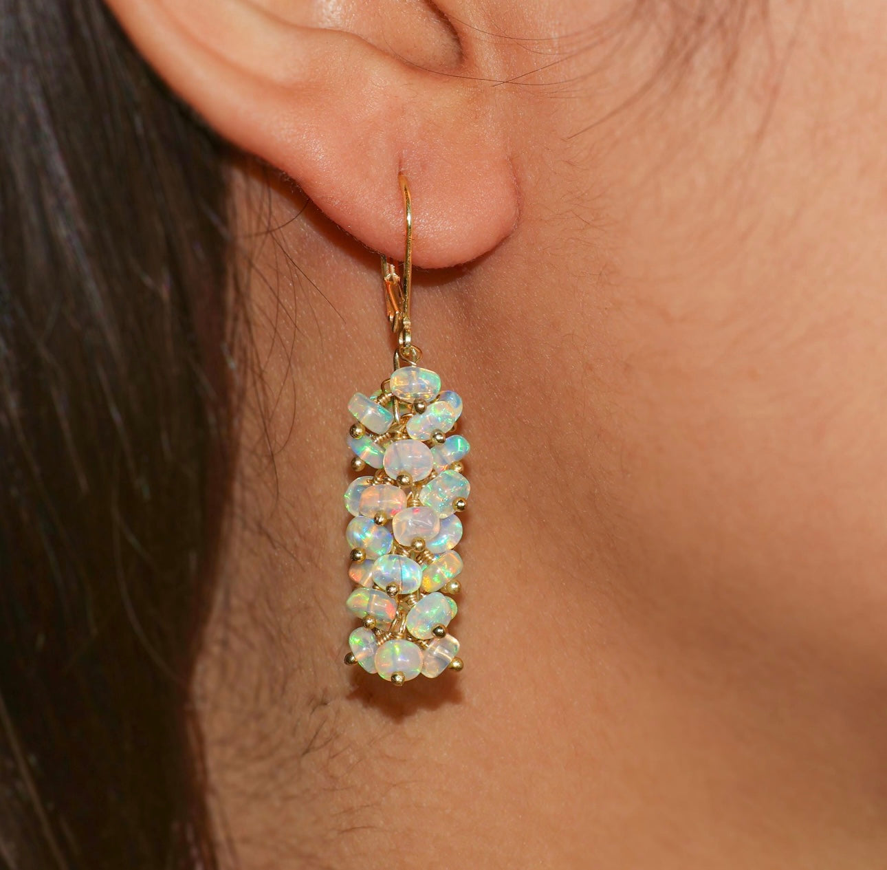Natural Fire Ethiopian Opal Beaded Cluster Earrings – 925 Silver or Gold Filled – Handmade Dangle Earrings – October Birthstone – Gift for Her