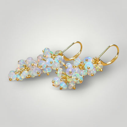 Natural Fire Ethiopian Opal Beaded Cluster Earrings – 925 Silver or Gold Filled – Handmade Dangle Earrings – October Birthstone – Gift for Her