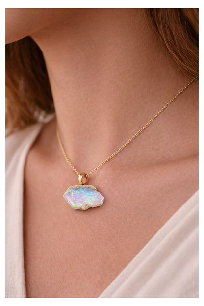 Natural Ethiopian Welo Opal Necklace in Sterling Silver or 14K Gold Filled