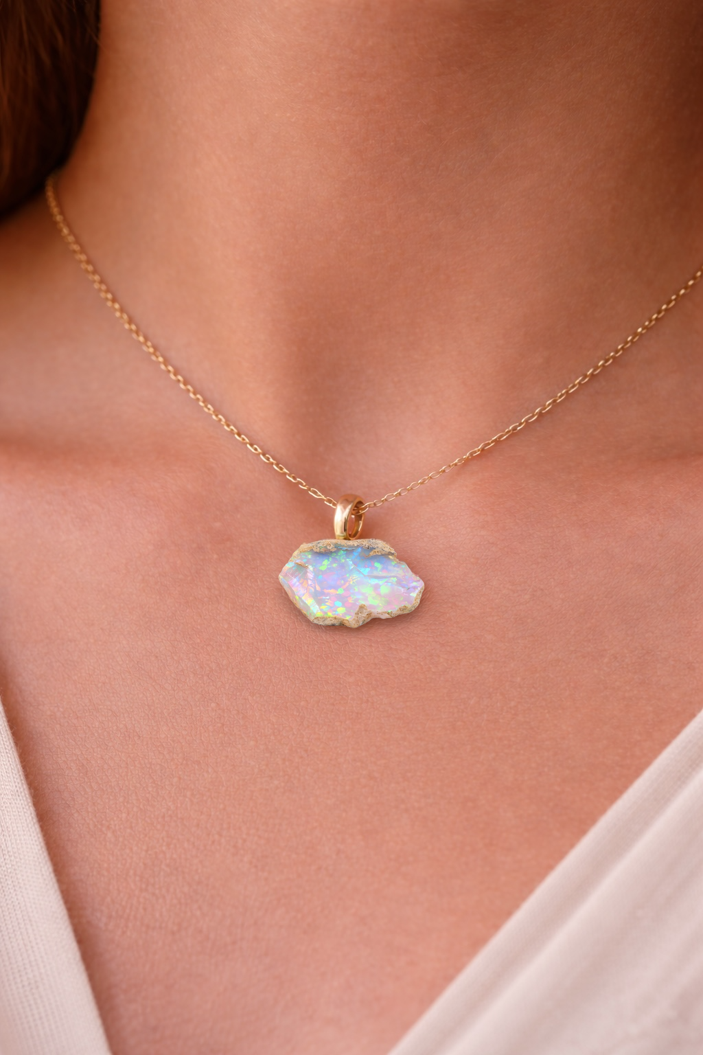 Natural Ethiopian Welo Opal Necklace in Sterling Silver or 14K Gold Filled