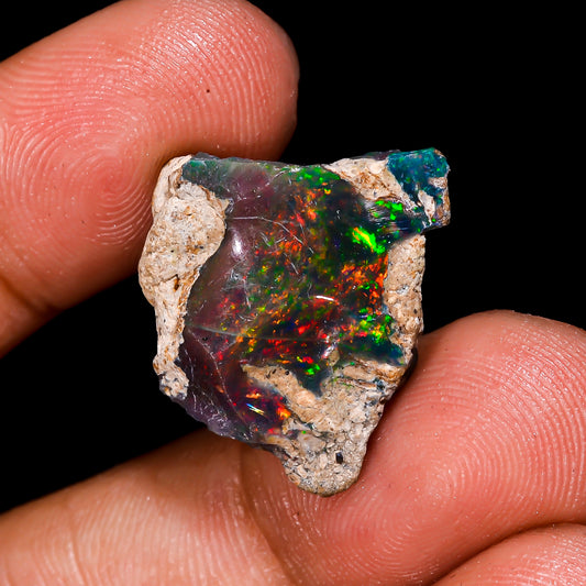 Black Opal 9.5 Carats | Natural Black Ethiopian Opal Rough - Ready for Cutting & Jewelry