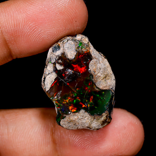 Black Opal 26.5 Carats | Natural Black Ethiopian Opal Rough - Ready for Cutting & Jewelry