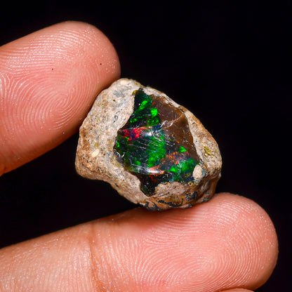 Black Opal 16.00 Carats | Natural Black Ethiopian Opal Rough - Ready for Cutting & Jewelry