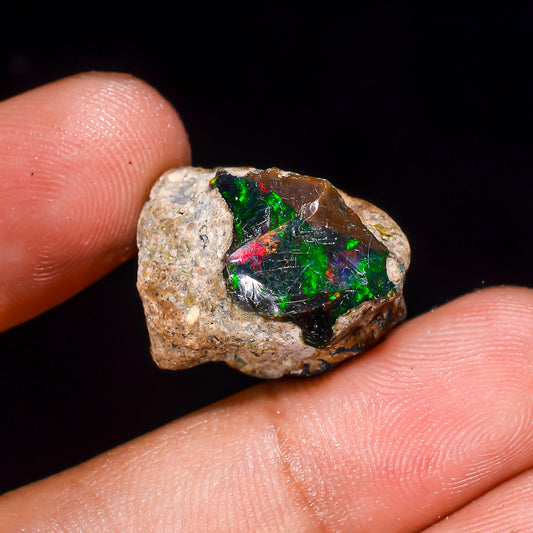 Black Opal 16.00 Carats | Natural Black Ethiopian Opal Rough - Ready for Cutting & Jewelry