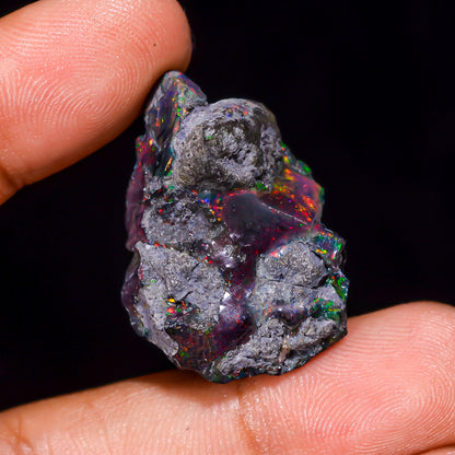 Black Opal 25.5 Carats | Natural Black Ethiopian Opal Rough - Ready for Cutting & Jewelry