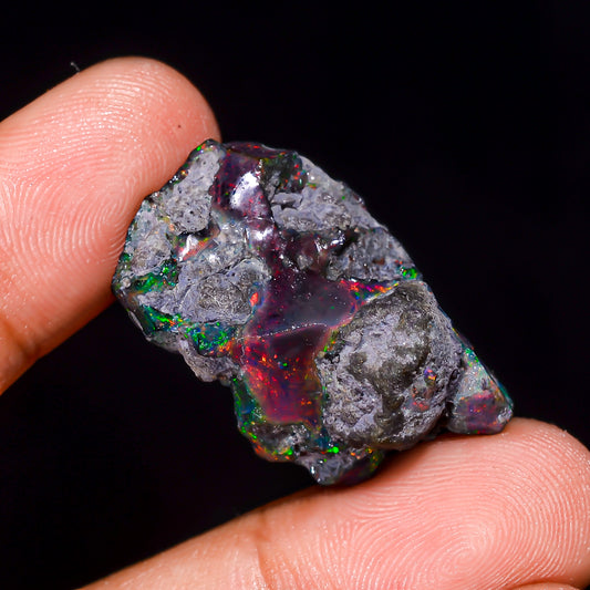 Black Opal 25.5 Carats | Natural Black Ethiopian Opal Rough - Ready for Cutting & Jewelry