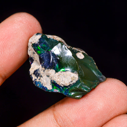 Black Opal 22.00 Carats | Natural Black Ethiopian Opal Rough - Ready for Cutting & Jewelry
