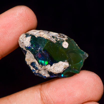 Black Opal 22.00 Carats | Natural Black Ethiopian Opal Rough - Ready for Cutting & Jewelry