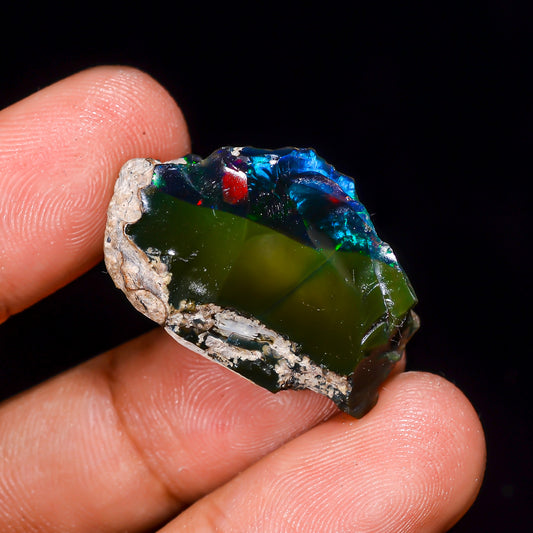 Black Opal 22.00 Carats | Natural Black Ethiopian Opal Rough - Ready for Cutting & Jewelry