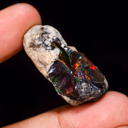 Black Opal 28.00 Carats | Natural Black Ethiopian Opal Rough - Ready for Cutting & Jewelry