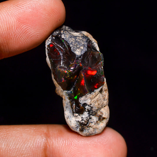 Black Opal 28.00 Carats | Natural Black Ethiopian Opal Rough - Ready for Cutting & Jewelry