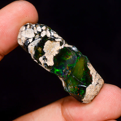 Black Opal 37.5 Carats | Natural Black Ethiopian Opal Rough - Ready for Cutting & Jewelry