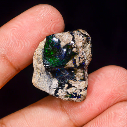 Black Opal 23.00 Carats | Natural Black Ethiopian Opal Rough - Ready for Cutting & Jewelry