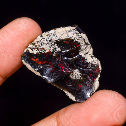 Black Opal 24.5 Carats | Natural Black Ethiopian Opal Rough - Ready for Cutting & Jewelry