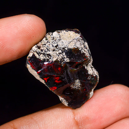 Black Opal 24.5 Carats | Natural Black Ethiopian Opal Rough - Ready for Cutting & Jewelry