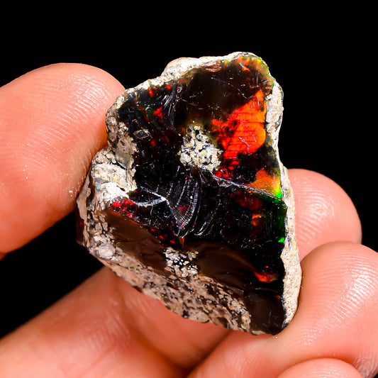 Black Opal 24.5 Carats | Natural Black Ethiopian Opal Rough - Ready for Cutting & Jewelry