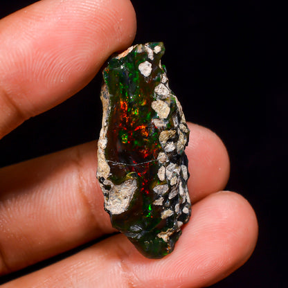 Black Opal 25.00 Carats | Natural Black Ethiopian Opal Rough - Ready for Cutting & Jewelry