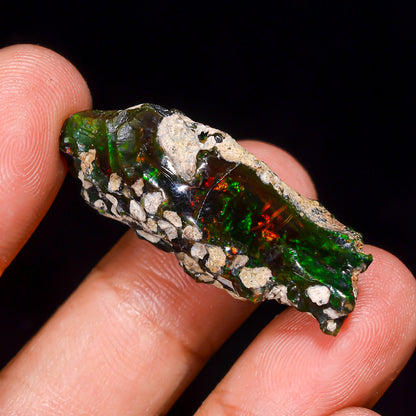 Black Opal 25.00 Carats | Natural Black Ethiopian Opal Rough - Ready for Cutting & Jewelry