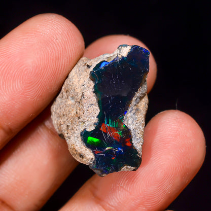 Black Opal 22.00 Carats | Natural Black Ethiopian Opal Rough - Ready for Cutting & Jewelry