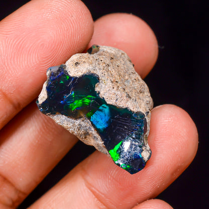 Black Opal 22.00 Carats | Natural Black Ethiopian Opal Rough - Ready for Cutting & Jewelry