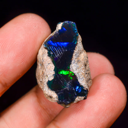 Black Opal 22.00 Carats | Natural Black Ethiopian Opal Rough - Ready for Cutting & Jewelry