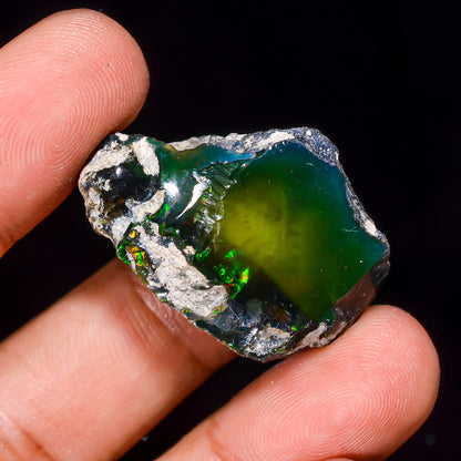 Black Opal 33.00 Carats | Natural Black Ethiopian Opal Rough - Ready for Cutting & Jewelry