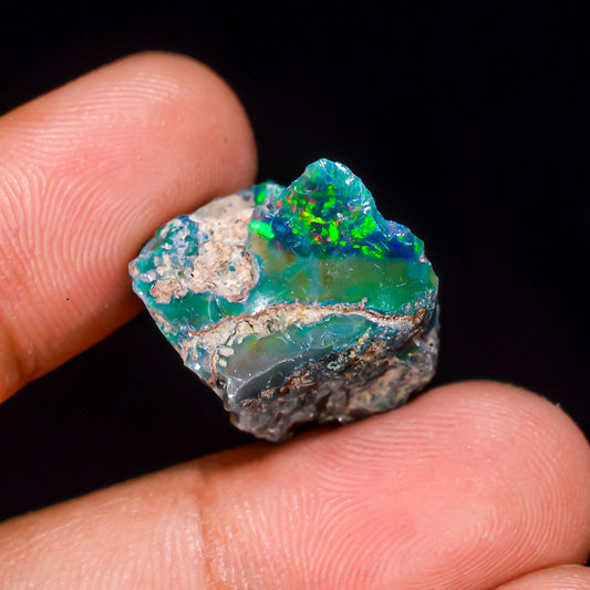 Black Opal 13.00 Carats | Natural Black Ethiopian Opal Rough - Ready for Cutting & Jewelry