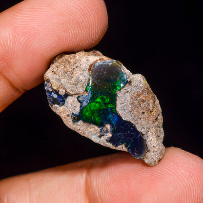 Black Opal 16.00 Carats | Natural Black Ethiopian Opal Rough - Ready for Cutting & Jewelry