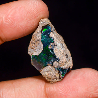 Black Opal 16.00 Carats | Natural Black Ethiopian Opal Rough - Ready for Cutting & Jewelry
