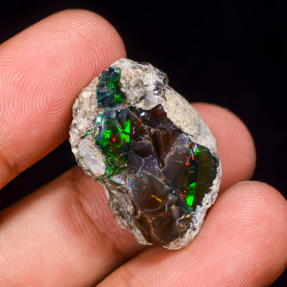 Black Opal 21.5 Carats | Natural Black Ethiopian Opal Rough - Ready for Cutting & Jewelry