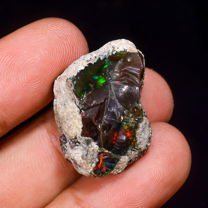 Black Opal 21.5 Carats | Natural Black Ethiopian Opal Rough - Ready for Cutting & Jewelry